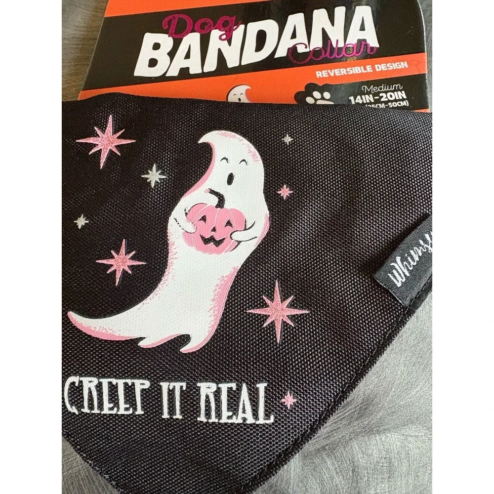 Doghaus Whimsy Dog Bandana Collar Reversible Ghost Halloween M Dc0335GH
